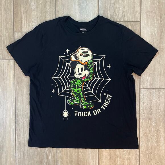 Disney Mickey Mouse Trick or Treat Halloween T-Shirt Black XL Old Navy Glow - Picture 1 of 7